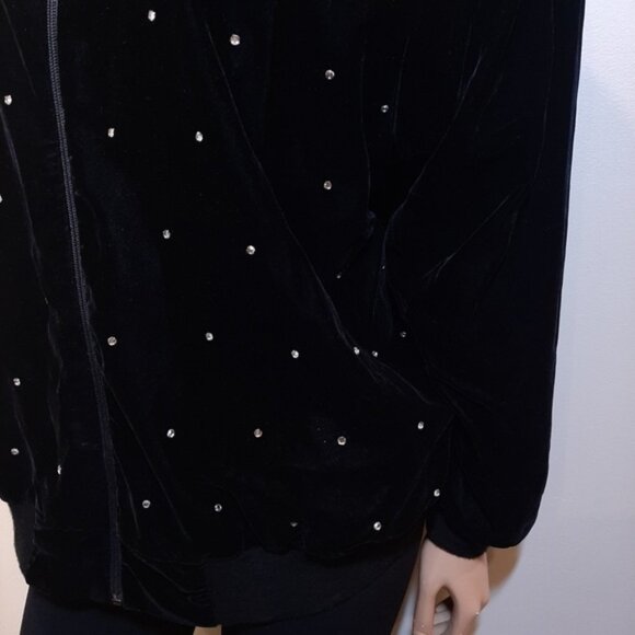 Vintage 80s Velvet Bomber Jacket Rhinestone Embellished Zip Front Velour Bling - Picture 3 of 16